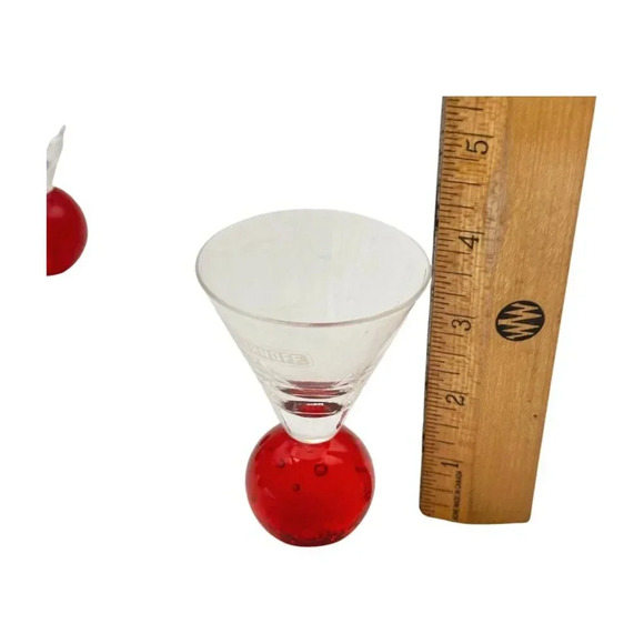 Smirnoff Lot 6 Vodka Glasses Specialty Red Ball Base  Clear Shot Glass - Picture 6 of 6